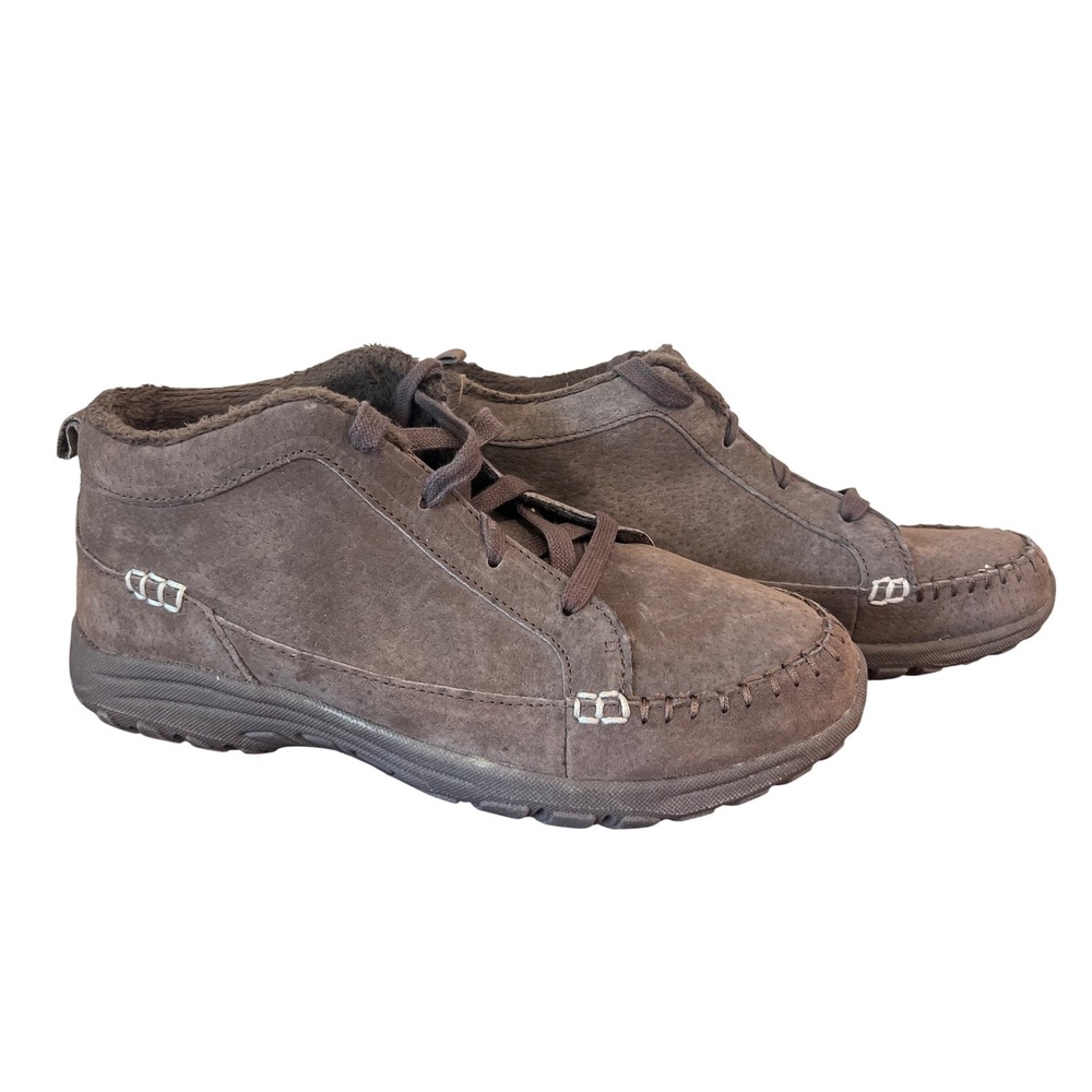 Skechers Chocolate Leather Wide Fit Memory Foam Booties Womens 8W Boots Comfort